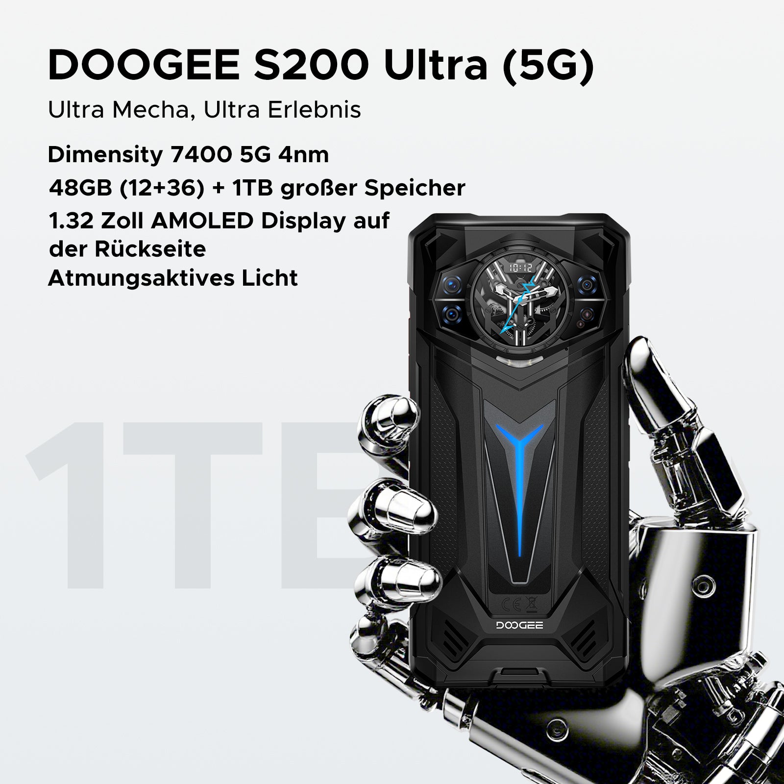 DOOGEE S200 Ultra 5G Outdoor-Handy 1,32"-Rückdisplay 11000-mAh-Akku Android 15 (12 GB + 512 GB)