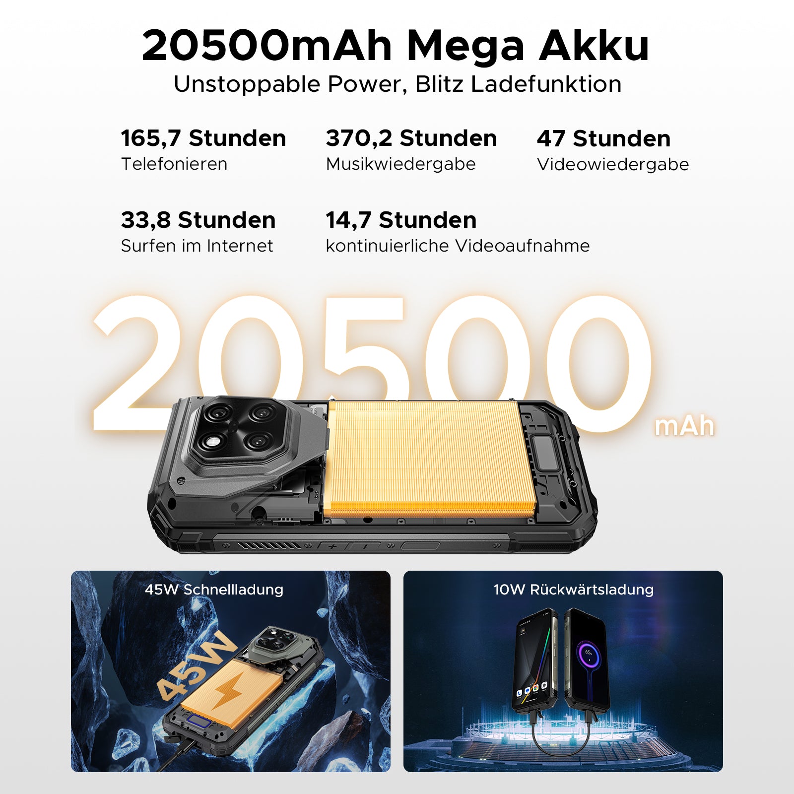 DOOGEE V Max LR 5G Outdoor-handy mit 40-m-Laserentfernungsmessung, 20500-mAh-Akku und 130-dB-Lautsprecher