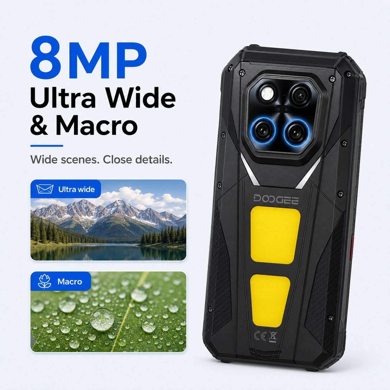 DOOGEE V Max Play 5G Robustes Android 15 Smartphone mit 480P HD Tragbarem Autofokus-Projektor