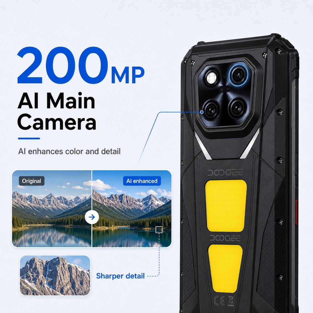 DOOGEE V Max Play 5G Robustes Android 15 Smartphone mit 480P HD Tragbarem Autofokus-Projektor